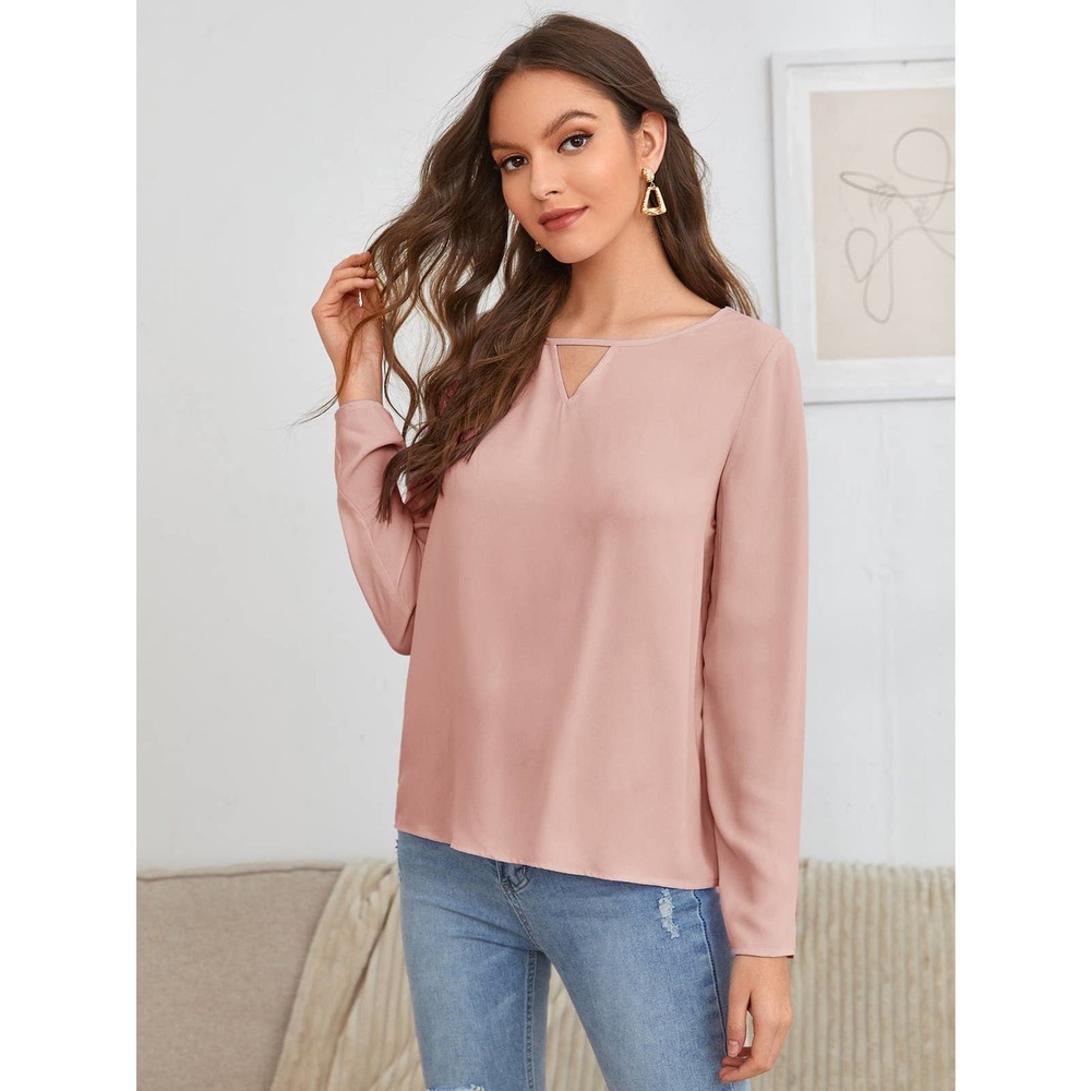 Keyhole Neck long sleeve Blouse black - Picture 6 of 11
